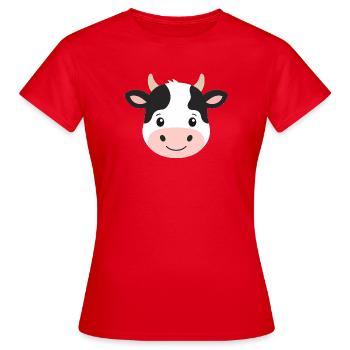Cartoon joyeux Cow Face - T-shirt Femme - rouge - Devant - AI Model Female 172 dark (172cm)