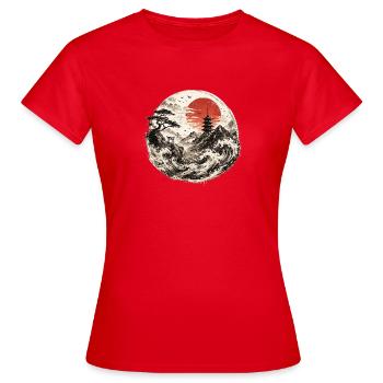 Pagode en rouge tempête au bord de la mer - T-shirt Femme - rouge - Devant - AI Model Female 172 dark (172cm)