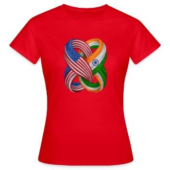 Drapeaux des États-Unis et de l’Inde - T-shirt Femme - rouge - Devant - AI Model Female 172 dark (172cm)