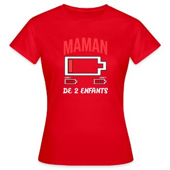 Maman Épuisée Batterie Faible 2 Enfants - T-shirt Femme - rouge - Devant - AI Model Female 172 dark (172cm)
