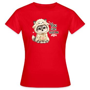 Cute Wolf Puppy in Sheep's Clothing - Women's T-Shirt - red - Front - AI Model Female 172 dark (172cm)