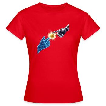 Creation of Bitcoin - Crypto Art T-Shirt - Women's T-Shirt - red - Front - AI Model Female 172 dark (172cm)