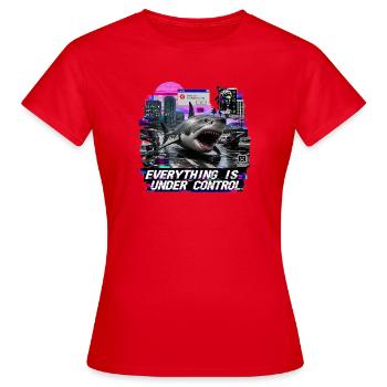 Everything Is Under Control - Glitch Art Shark - Women's T-Shirt - red - Front - AI Model Female 172 dark (172cm)