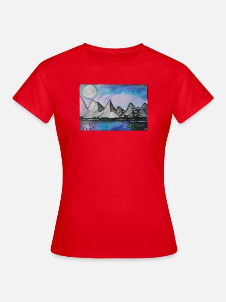 Mondnacht am stillen See - Frauen T-Shirt - Rot