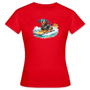 Dachshund Surfing in Sunshine - Women's T-Shirt - red - Front - AI Model Female 172 dark (172cm)