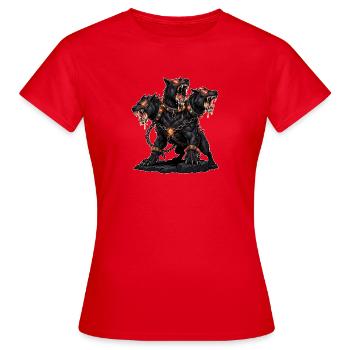 Le chien mythique à trois têtes - T-shirt Femme - rouge - Devant - AI Model Female 172 dark (172cm)