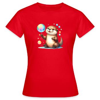 Loutre de Kawaii jouant avec des bulles de savon – Mignon - T-shirt Femme - rouge - Devant - AI Model Female 172 dark (172cm)
