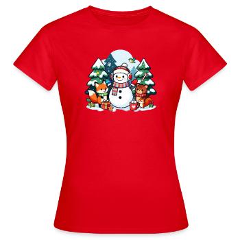 Bonhomme de neige douillet avec des amis d’hiver - T-shirt Femme - rouge - Devant - AI Model Female 172 dark (172cm)