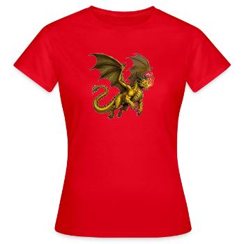 Golden dragon in flight - Women's T-Shirt - red - Front - AI Model Female 172 dark (172cm)