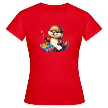 Little cartoon otter with brush and color palette - Women's T-Shirt - red - Front - AI Model Female 172 dark (172cm)