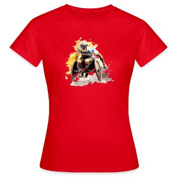 Éclaboussure aquarelle en course en fauteuil roulant - T-shirt Femme - rouge - Devant - AI Model Female 172 dark (172cm)