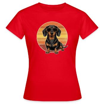 Vintage Dackel Sunset Retro 70s Sonnenbrille Shirt - Frauen T-Shirt - Rot - Vorne - AI Model Female 172 dark (172cm)