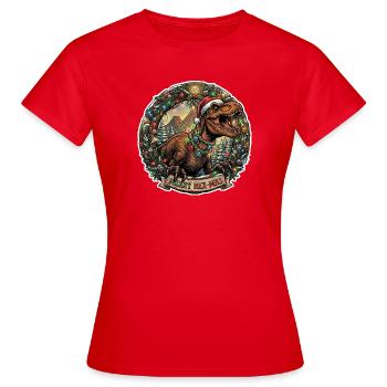 Rex-Mas Dino in a wreath of lights - Women's T-Shirt - red - Front - AI Model Female 172 dark (172cm)