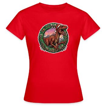 Raptor Christmas Wreath Dino-Festive - Women's T-Shirt - red - Front - AI Model Female 172 dark (172cm)