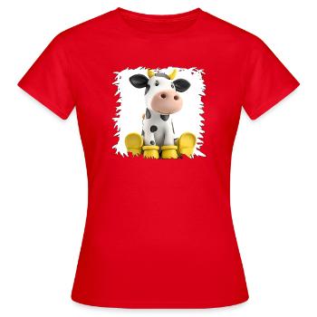 Dessin animé La Vache aux Bottes Jaunes - T-shirt Femme - rouge - Devant - AI Model Female 172 dark (172cm)