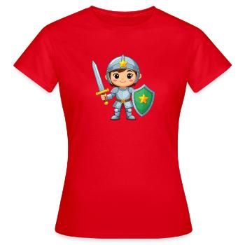 Chevalier de bande dessinée en armure de chevalier avec épée – Héros - T-shirt Femme - rouge - Devant - AI Model Female 172 dark (172cm)