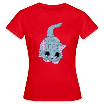 Chaton gris aux yeux néon - T-shirt Femme - rouge - Devant - AI Model Female 172 dark (172cm)