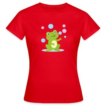 Grenouille de dessin animé verte avec des bulles de savon – amusant - T-shirt Femme - rouge - Devant - AI Model Female 172 dark (172cm)