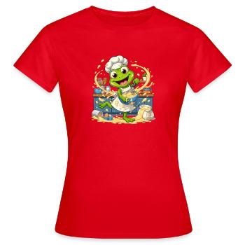 Küchenfrosch Chef: Pfannensplash - Frauen T-Shirt - Rot - Vorne - AI Model Female 172 dark (172cm)