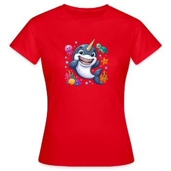 Narwal mit Zahnspange unter Wasser - Frauen T-Shirt - Rot - Vorne - AI Model Female 172 dark (172cm)