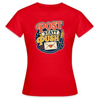 Post statt Push – Retro Briefeschreiben - Frauen T-Shirt - Rot - Vorne - AI Model Female 172 dark (172cm)