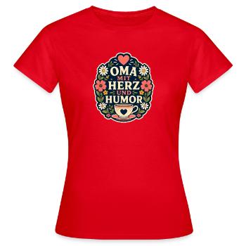 Oma mit Herz und Humor - Frauen T-Shirt - Rot - Vorne - AI Model Female 172 dark (172cm)