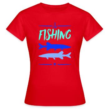 Pêche dans les silhouettes du lac - T-shirt Femme - rouge - Devant - AI Model Female 172 dark (172cm)