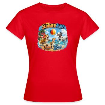 Été : Chiens qui jouent sur la plage - T-shirt Femme - rouge - Devant - AI Model Female 172 dark (172cm)
