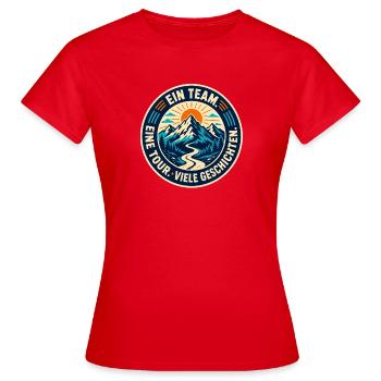 Ein Team – Eine Tour – Viele Geschichten - Frauen T-Shirt - Rot - Vorne - AI Model Female 172 dark (172cm)