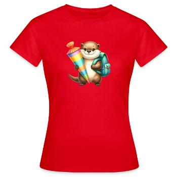 Petite loutre avec cône d’école et sacoche - T-shirt Femme - rouge - Devant - AI Model Female 172 dark (172cm)