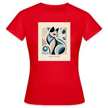 Parfaitement indifférent – Mid Century Cat - T-shirt Femme - rouge - Devant - AI Model Female 172 dark (172cm)