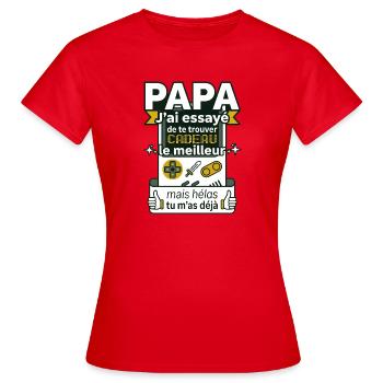 Papa Gamer Humour Cadeau Fête Des Pères Rétro - T-shirt Femme - rouge - Devant - AI Model Female 172 dark (172cm)