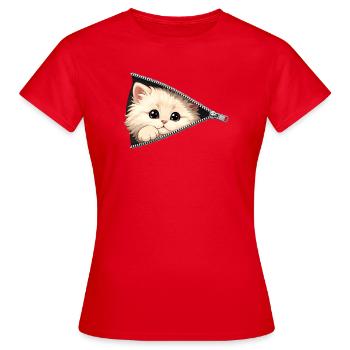 Chat chaton mignon à fermeture éclair - T-shirt Femme - rouge - Devant - AI Model Female 172 dark (172cm)