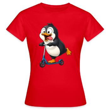 Dessin animé mignon du Pingouin sur le scooter - T-shirt Femme - rouge - Devant - AI Model Female 172 dark (172cm)