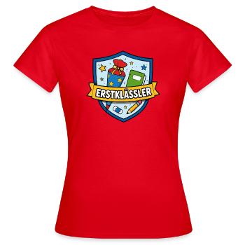 Erstklässler Schulstart Shield - Frauen T-Shirt - Rot - Vorne - AI Model Female 172 dark (172cm)