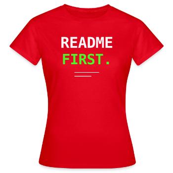 README Premier Programmeur Humor Don Nerd ! - T-shirt Femme - rouge - Devant - AI Model Female 172 dark (172cm)