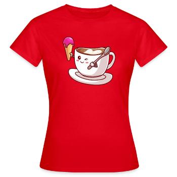 Kawaii-Kaffeekegel-Maskottchen - Frauen T-Shirt - Rot - Vorne - AI Model Female 172 dark (172cm)