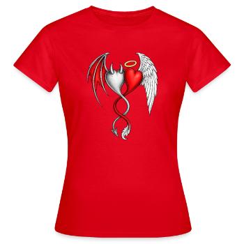 Ailes de cœur de la dualité, anges, démons, amour - T-shirt Femme - rouge - Devant - AI Model Female 172 dark (172cm)