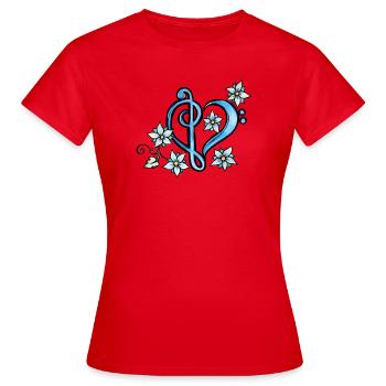 Blue Treble Heart with Floral Bloom - Women's T-Shirt - red - Front - AI Model Female 172 dark (172cm)