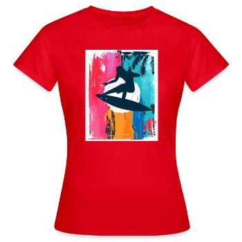 Surf Silhouette in Tropical Sunset - Women's T-Shirt - red - Front - AI Model Female 172 dark (172cm)