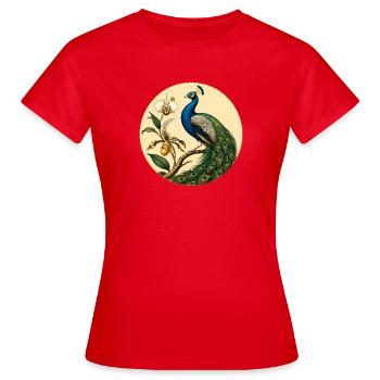 Paon Bleu sur Cercle Doré Floral - T-shirt Femme - rouge - Devant - AI Model Female 172 dark (172cm)