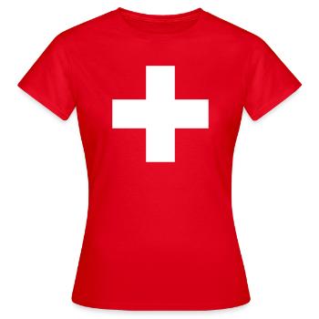 Schweizerkreuz, weisses Kreuz, Schweizer Fahne - Frauen T-Shirt - Rot - Vorne - AI Model Female 172 dark (172cm)