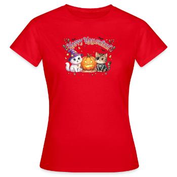 Happy Halloween with Cats & Pumpkin - Women's T-Shirt - red - Front - AI Model Female 172 dark (172cm)