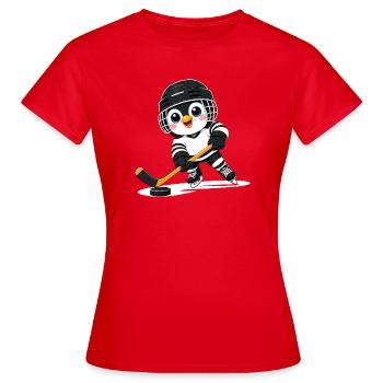 Süßer Pinguin Eishockeyspieler Cartoon USA - Frauen T-Shirt - Rot - Vorne - AI Model Female 172 dark (172cm)