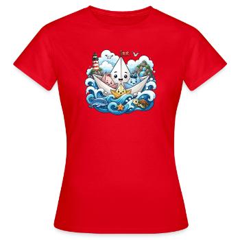 Papierboot Meeresabenteuer - Frauen T-Shirt - Rot - Vorne - AI Model Female 172 dark (172cm)