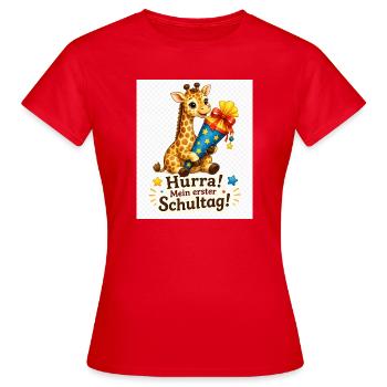 Giraffe feiert ersten Schultag - Frauen T-Shirt - Rot - Vorne - AI Model Female 172 dark (172cm)