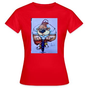 Bär auf BMX-Rad - Frauen T-Shirt - Rot - Vorne - AI Model Female 172 dark (172cm)