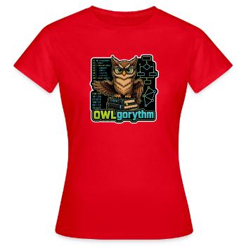 OWLgorythm – Coding-Eule - Frauen T-Shirt - Rot - Vorne - AI Model Female 172 dark (172cm)