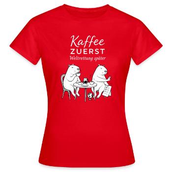 Kaffee zuerst Bärenhumor - Frauen T-Shirt - Rot - Vorne - AI Model Female 172 dark (172cm)