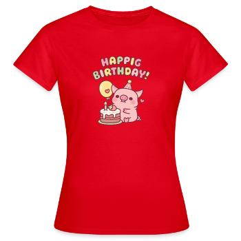 Cute Pig With Birthday Cake Happig Birthday Pun - Women's T-Shirt - red - Front - AI Model Female 172 dark (172cm)